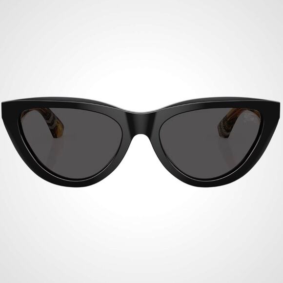 New Burberry Sunglasses Black Front Cat Eye Frame Checkered Arms Gray Lens